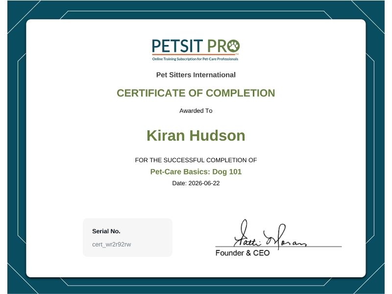 Kiran Certificate Pet-Care Basics Dog 101 Kiran Certificate Pet-Care Basics Dog 101