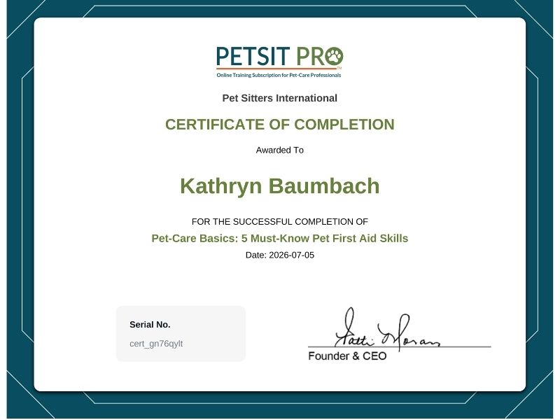 Kathryn Certificate Pet-Care Basics 5 Must-Know Pet First Aid Skills Kathryn Certificate Pet-Care Basics 5 Must-Know Pet First Aid Skills